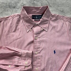 Ralph Lauren Custom Fit Pink Stripe Button Down Shirt Men XL Pony Logo